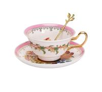 KazeRyu Ensemble Tasse Et Soucoupe À Café En Céramique Faits Main - Motif Fruits Roses For Café, Thé Et Lait D'avoine - 200 Ml(1)