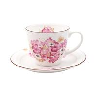 KazeRyu Ensemble Tasse Et Soucoupe À Café En Céramique Faits Main - Poterie À Fleurs De Pêcher Roses For Café, Thé Et Lait D'avoine - 230 Ml