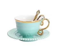KazeRyu Ensemble Tasse Et Soucoupe À Café Et Thé En Céramique Verte - Tasse De 350 Ml For Lait, Jus Et Café Avec Assiette À Goûter(1)