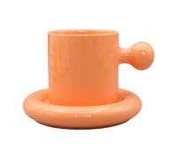 KazeRyu Ensemble Tasse Et Soucoupe En Céramique Chubby De 300 Ml: Tasse À Café/thé Orange Avec Anse