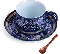KazeRyu Lot De 3 Grandes Tasses À Café En Céramique De Style Chinois - Tasses Et Soucoupes Empilables En Porcelaine For Café, Latte Et Thé