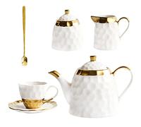 KazeRyu Service À Thé En Porcelaine 15 Pièces For Adultes: 4 Tasses Et Soucoupes Avec Sucrier, Pot À Lait Et Cuillères