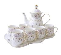 KazeRyu Service À Thé En Porcelaine Émaillée Avec Bordure Dorée - Service À Café 8 Pièces Avec 6 Tasses Et Plateau For Le Thé De L'après-midi