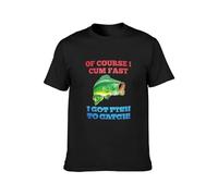 KAZHILAN of Course I Cum Fast I Got Fish to Catch Funny Fishing Unisex 100% Cotton Short-Sleeve T-Shirts Black XXXL