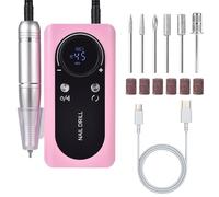 KAZIPOP Ensemble de lime à ongles électrique portable pour machine à ongles en gel acrylique, lime à ongles rechargeable avec forets et bandes abrasives pour manucure, salon de coiffure, maison (rose)