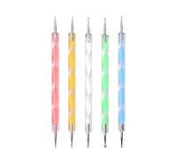 KAZIPOP Lot de 5 stylos de pointillage à double extrémité pour nail art - Outil professionnel de sculpture de vernis à ongles gel UV - Design DIY pour décoration d'ongles, bricolage (coloré)