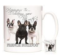 KAZMUGZ Mug bouledogue français, « Happiness is Sharing Your Life with a French Bulldog ».