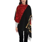 KazUp Élégant motif quadrilobe rouge noir et or, Écharpe Femme Grand Doux Au Toucher Cachemire Châles Wraps Étole Légère 192x75 cm