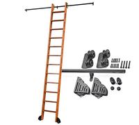 KAZUP Kit de Porte de Grange coulissante | Ensemble Complet de Rails roulants pour bibliothèque (sans échelle) | Rail d'échelle coulissante | Rail d'échelle Mobile à Tube Rond avec roulettes au So