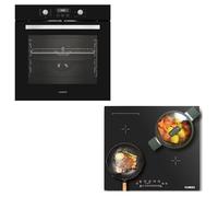 KB ELEMENTS Kit de cuisinière autonome - Four encastrable de 60 cm - Plaque à induction de 59 cm - 4 plaques - Barbecue - Air chaud - Aqua Clean - 59 cm - Résistant aux rayures avec fiche/argenté