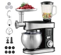 KB ELEMENTS Robot de cuisine multifonction 3 en 1 - 7,5 l - 2000 W - Avec hachoir à viande, set de pâtes, mixeur de 1,5 l (noir)