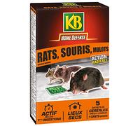 KB HOME DEFENSE - Céréales anti-rats, souris et mulots - 5x25 g - Lieux secs - Gants offerts