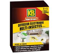 KB HOME DEFENSE KBMDIFF - Diffuseur Prise Multi-Insectes + Recharge 35 ml - Prise anti-insectes (moustiques, mouches, mîtes, etc) - Protège des insectes pendant 45 nuits -Efficace même fenêtre ouverte