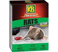 Raticide KB HOME DEFENSE - Rat pâte 15x10g - Action radicale - Lieux secs et humides - Gants offerts