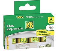 KB KBMRUBAN - 4 Ruban Attrape-Mouches collant Sans Insecticide - Efficace plusieurs semaines - Sans odeur - Efficace sur mouches, moucherons, moustiques et insectes volants- Avec punaise d'attache