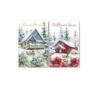 KBC Carte De Voeux - 5 Cartes Bonne Année Chalets Enneigés Décor Pailleté Brillant