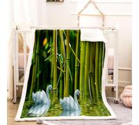 KBDQGX Couverture Plaid Canape 150X150Cm Cygne Vert De La Forêt De Bambous Imprimée Motif, Couverture en Flanelle Épaisse Douce Et Confortable, Lit 2 Personnes Chaude pour Adulte Et Enfant
