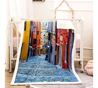 KBDQGX Couverture Plaid Canape 70X100Cm Ruelles Et Rues De Petites Villes Imprimée Motif, Couverture en Flanelle Épaisse Douce Et Confortable, Lit 2 Personnes Chaude pour Adulte Et Enfant