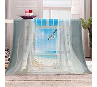 KBDQGX Couverture Polaire en Microfibre Balcon avec Fenêtre Moustiquaire Et Vue sur La Mer 3D Imprimée Douce Fluffy Flanelle Couverture De Lit Plaid Canapé Convient Adultes Et Enfants Rester Chaud