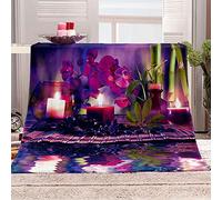 KBDQGX Couverture Polaire en Microfibre Bougies À Fleurs Violettes 3D Imprimée Douce Fluffy Flanelle Couverture De Lit Plaid Canapé Convient Adultes Et Enfants Rester Chaud en Hiver 180X220Cm