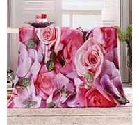 KBDQGX Couverture Polaire en Microfibre Fleurs Roses 3D Imprimée Douce Fluffy Flanelle Couverture De Lit Plaid Canapé Convient Adultes Et Enfants Rester Chaud en Hiver 150X150Cm