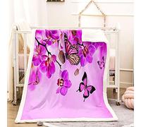 KBDQGX Couverture Polaire en Microfibre Fleurs Violettes Et Papillons 3D Imprimée Douce Fluffy Flanelle Couverture De Lit Plaid Canapé Convient Adultes Et Enfants Rester Chaud en Hiver 150X180Cm