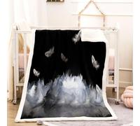 KBDQGX Couverture Polaire en Microfibre Imprimé Plumes Blanches 3D Imprimée Douce Fluffy Flanelle Couverture De Lit Plaid Canapé Convient Adultes Et Enfants Rester Chaud en Hiver 80X150Cm