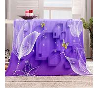 KBDQGX Couverture Polaire en Microfibre Papillon Fleur Violette 3D Imprimée Douce Fluffy Flanelle Couverture De Lit Plaid Canapé Convient Adultes Et Enfants Rester Chaud en Hiver 180X200Cm