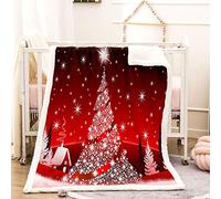 KBDQGX Couverture Polaire en Microfibre Sapin De Noël Rouge 3D Imprimée Douce Fluffy Flanelle Couverture De Lit Plaid Canapé Convient Adultes Et Enfants Rester Chaud en Hiver 180X200Cm