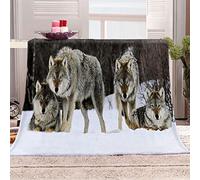 KBDQGX Plaid Couverture Polaire 3D Loup Animal des Neiges Imprimée Motif Couverture Lit 2 Personnes Chaude 130X150Cm Plaid Epais Grande Taille en Flanelle pour Canapé Et Lit, Douce Et Fluffy