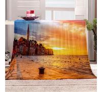 KBDQGX Plaid Couverture Polaire 3D Paysage Côtier Au Coucher du Soleil Imprimée Motif Couverture Lit 2 Personnes Chaude 150X200Cm Plaid Epais Grande Taille en Flanelle pour Canapé Et Lit, Douce Et