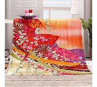 KBDQGX Plaid Couverture Polaire Flanelle en Microfibre, Couverture De Lit 2 Personnes 150X200Cm Imprimé Éventail Rouge Plaid Fourrure Canapé Grande Taille, Chaude Douce en Peluche