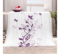 KBDQGX Plaid Polaire pour Adultes d'enfants Canape Couverture Polaire Fleurs De Papillon Violet Imprimée Motif Couverture Lit en Flanelle 2 Personnes Hiver 130X150Cm Microfibre Douce Et Chaude