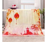 KBDQGX Plaid Polaire pour Adultes d'enfants Canape Couverture Polaire Lanternes Rouges Chinoises Imprimée Motif Couverture Lit en Flanelle 2 Personnes Hiver 130X150Cm Microfibre Douce Et Chaude