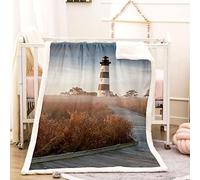 KBDQGX Plaid Polaire pour Adultes d'enfants Canape Couverture Polaire Paysage De Phare Côtier Imprimée Motif Couverture Lit en Flanelle 2 Personnes Hiver 150X200Cm Microfibre Douce Et Chaude