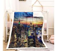 KBDQGX Plaid Polaire pour Adultes d'enfants Canape Couverture Polaire Scènes Nocturnes Célèbres De La Ville Imprimée Motif Couverture Lit en Flanelle 2 Personnes Hiver 130X150Cm Microfibre Douce Et