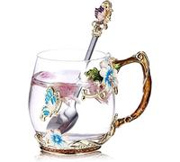 KBEAZY Tasse à café en verre émaillé faite à la main avec cuillère - Cadeau d'anniversaire pour femme, maman, amie, Saint-Valentin, fête des mères (bleu)