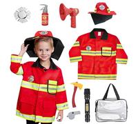 KBIBCK 9 pcs Déguisement Pompier, Costume Deguisement Pompier Enfants avec Accessoires, Vêtements de Pompier Enfant, Pompier Costume, Cosplay Halloween, Accessoires pour Enfants 3-10 Ans