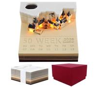 KBIBCK Bloc-notes 3D, calendrier 3D détachable 2025, calendrier avec lumière et porte-stylo, calendrier hebdomadaire 3D Magic Castle, calendrier 3D, bloc-notes d'art de sculpture en papier, ornement d