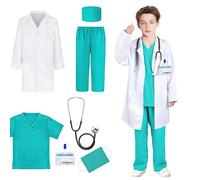 KBIBCK Déguisement Docteur Enfant, Docteur Deguisement, Jeu d'Imitation Docteur Kit, Docteur Enfant Costume avec Stéthoscope Kit de Jouet Médecin de Docteur pour Garçon Fille 4 5 6 7 8 9 Ans (130 cm)