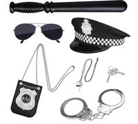 KBIBCK Ensemble d'accessoires de Police 6 pièces, Menottes Ensemble de Police pour Enfants, Accessoires de Police pour Enfants avec Menottes, Badge, Lunettes de Soleil, bâton, Accessoires de Costume d