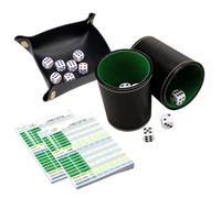 KBIBCK Jeu de dés avec 10 cubes - Bloc de dés DIN A6 - Gobelets à boutons en cuir avec dés et planches à dés pour Yahtzee Liar's Dice Sic BO - Jeu de dés pour la famille et les amis