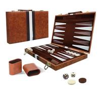 KBIBCK Kit de backgammon - Mallette de backgammon - Jeu de société classique pour 2 joueurs - Voyage portable - Avec étui en cuir synthétique de qualité supérieure - Pièces d'échecs et dés pour
