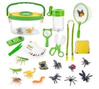 KBIBCK Kit Exploration Enfant, 32 Pièces Boite a Insectes Enfant, 12 Faux Insectes, Boite Insecte, Loupe, Observation Jouets Educatif Cadeau pour Enfants Garçons Filles