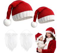 KBIBCK Lot de 2 chapeaux de Noël, chapeaux de Père Noël, parent-enfant, bonnet de Noël tricoté chaud et doux pour adultes et enfants