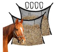 KBIBCK Lot de 2 filets à foin pour chevaux - 80 x 90 cm - Sac à foin pour chevaux - Sac à foin pour 8 kg - Avec 4 mousquetons - Solide et grand sac à foin robuste pour chevaux, bœufs et moutons - Noir
