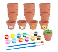 KBIBCK Lot de 20 mini pots en terre cuite avec 12 couleurs et 2 pinceaux, mini pots de fleurs, petits pots de fleurs, en terre cuite, pour le bricolage, avec trou de drainage pour plantes succulentes