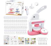 KBIBCK Machine à boutons - Machine à badges 35/55 mm - Kit de presse à boutons avec coupe-cercle - Kit de machine à coudre avec 72 boutons et 3 autocollants - Cadeau pour enfants (rose)