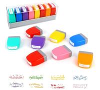 KBIBCK Tampon Enseignant Français, Lot de 8 Tampon Encreur Enseignant Français, Tampons Auto Encreur pour Cadeau Professeur Tampons Ecole avec Plastique Boîte pour Encourager Motiver Élèves