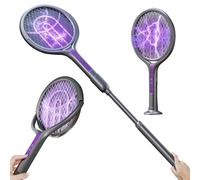 KBIBCK Tapette à mouches électrique, tête rotative, 2 en 1 rechargeable, tueur de mouches, tueur d'insectes, attrape-mouches, raquette FlyZapper avec extension télescopique (79-106 cm)